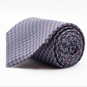 Made In Italy - Navy Print Silk Handmade Tie